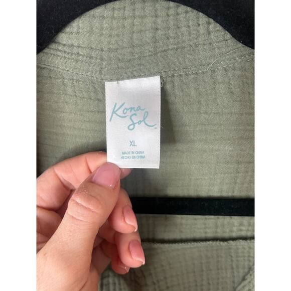 Kona Sol Cotton Gauze Button Sage Blouse Shirt Size XL 10-16 - Picture 4 of 5